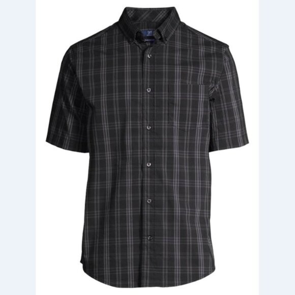 New: 2XL 50-52 Men's Black Plaid Button Down SS Shirt - Picture 2 of 3